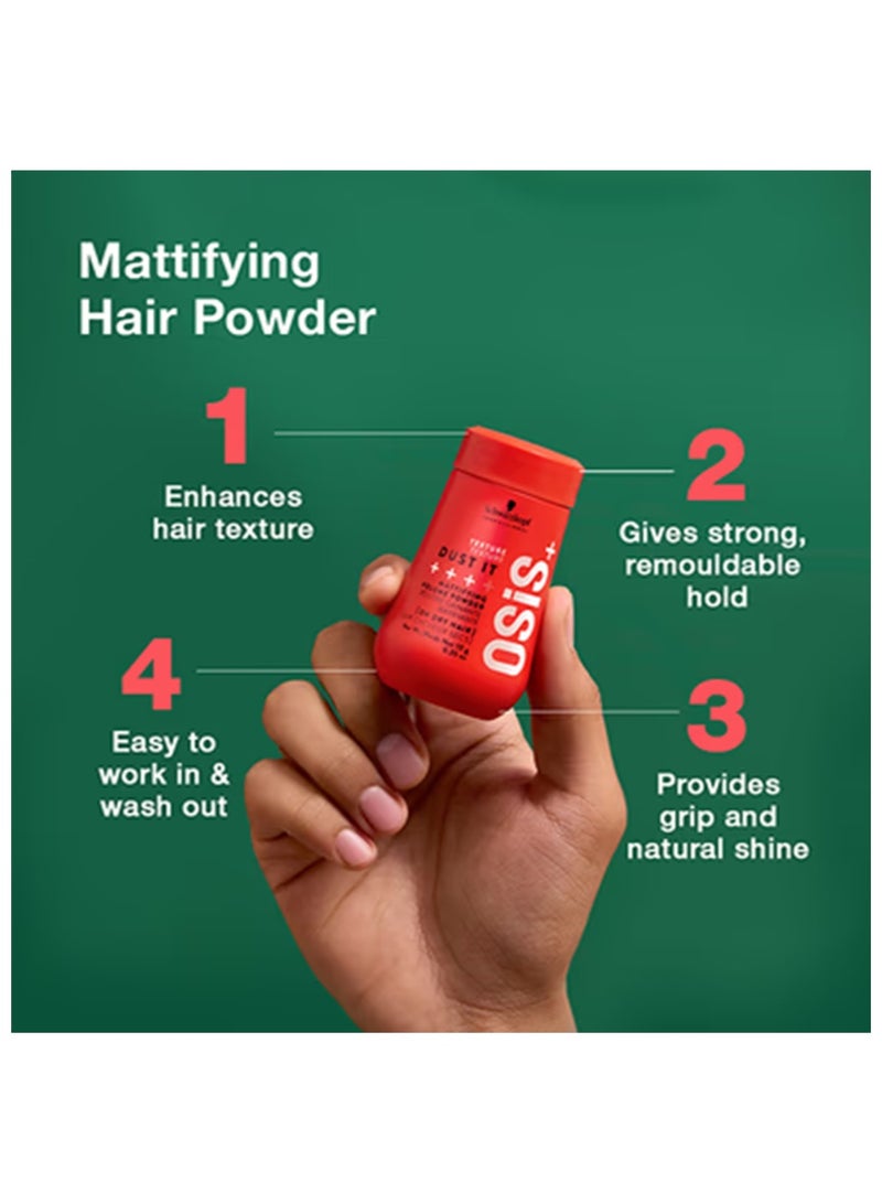 Schwarzkopf Professional OSiS+ Dust It Mattifying Powder 10g, Texturizing Volume Powder, Long-Lasting Hold, Strong Control and Separation for Different Hair Styles - Image 3